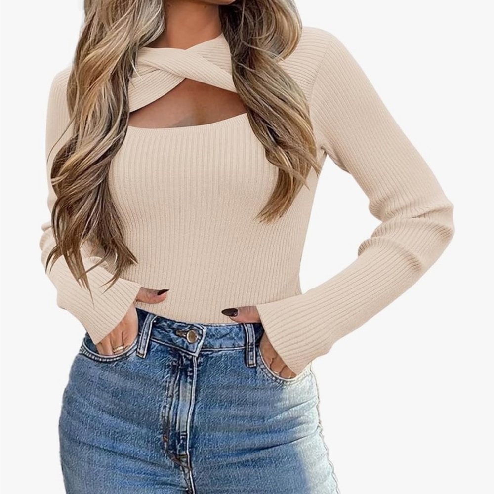 Cream Sweater with Cutout Twist Detail